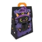 Preview: Geschenktasche Gruselfreunde Katze in Schwarz und Lila mit schwarzer Katze und Hexenhut