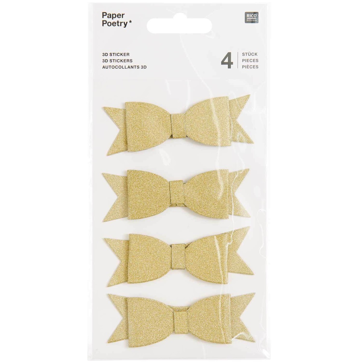 Verpackte 3D Sticker Schleifen Gold 4 Stück