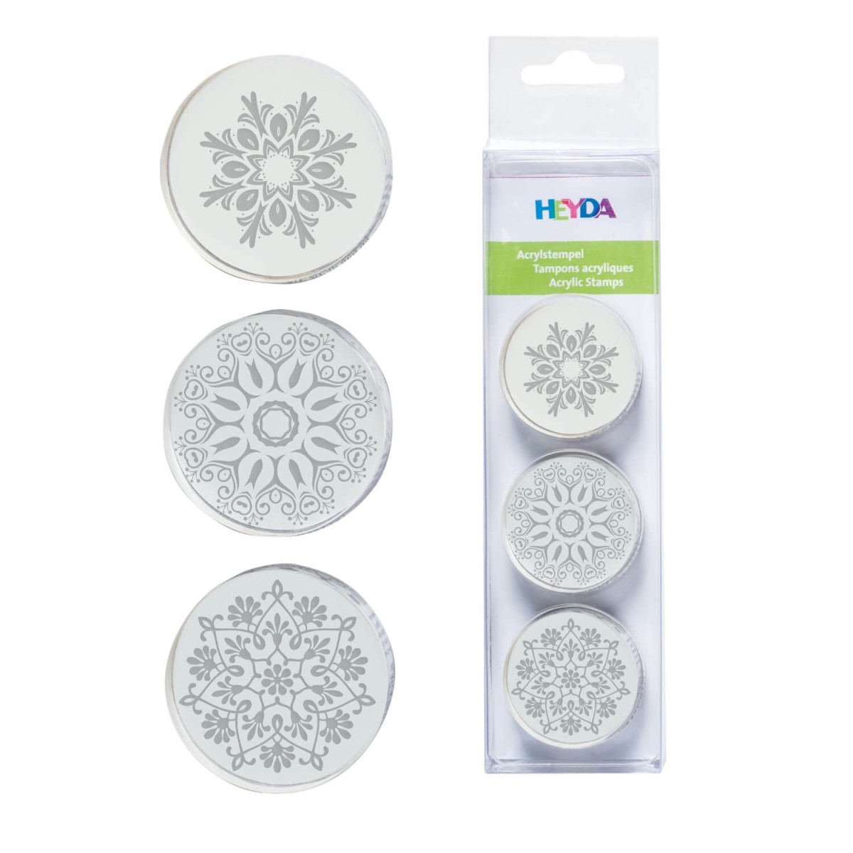 Acrylstempel im 3er Set mit Ornamenten und Kristallen