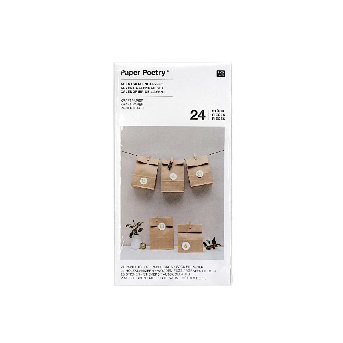 Paper Poetry Adventskalenderset Kraftpapiertüten mit Zubehör