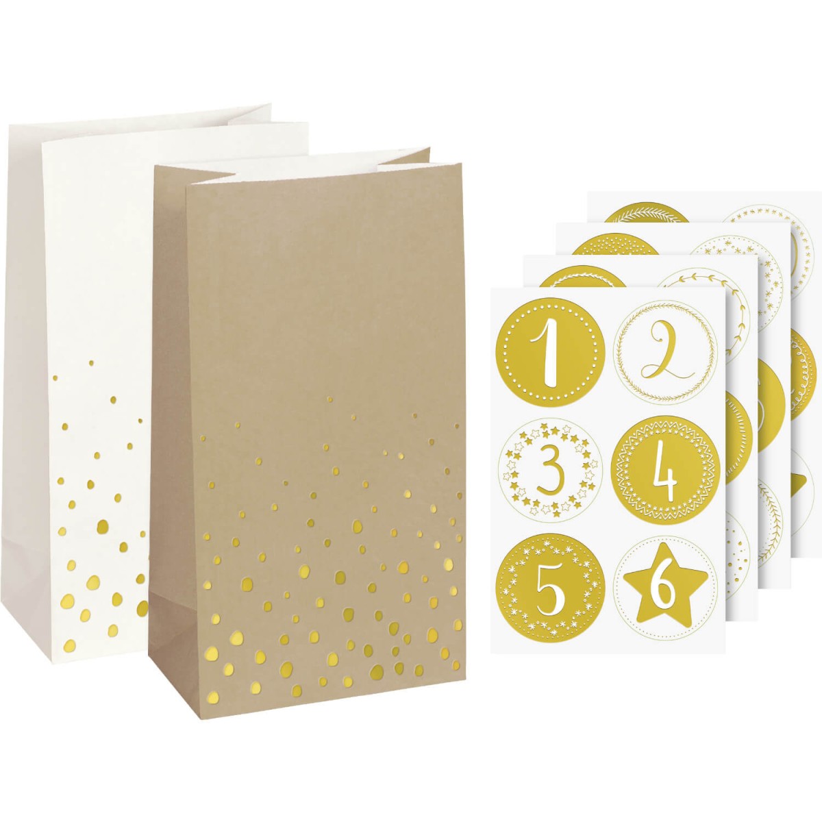 Adventskalender Set gold natur weiß