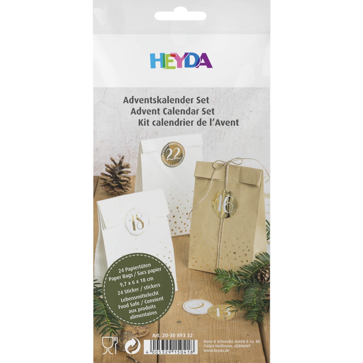 Papiertüten Adventskalender von HEYDA mit Stickern