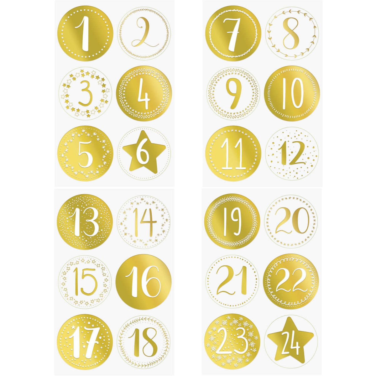 Zahlensticker für Adventskalender Set gold natur weiß