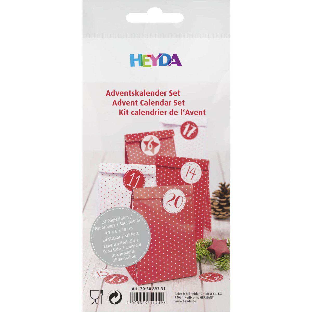 Adventskalender Papiertüten rot-weiß von HEYDA