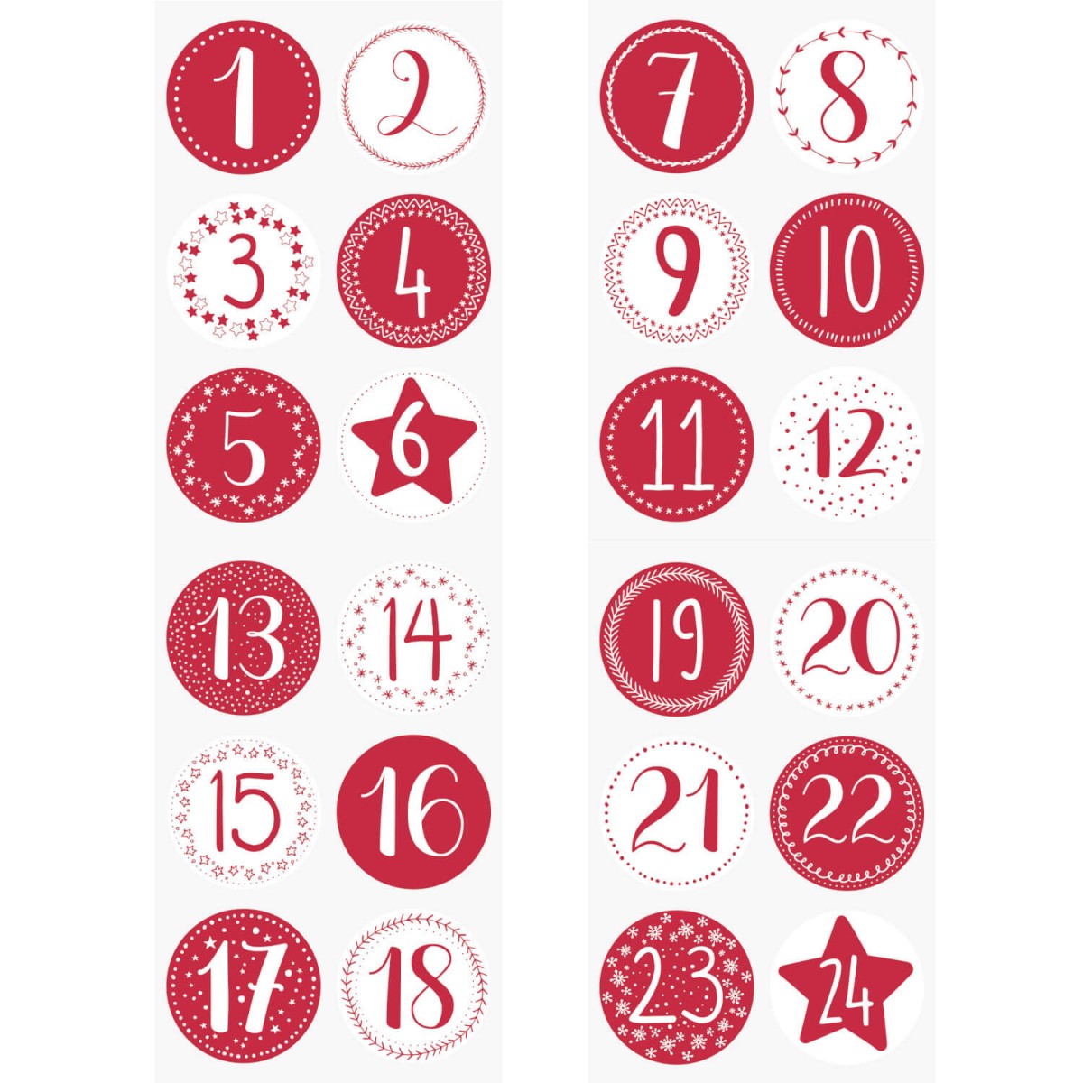Zahlensticker rot-weiß für Adventskalender von HEYDA