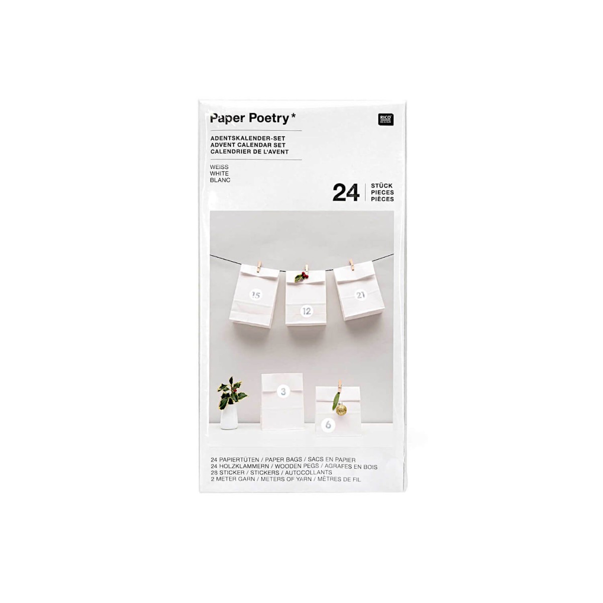 Paper Poetry Adventskalender Papiertüten weiß