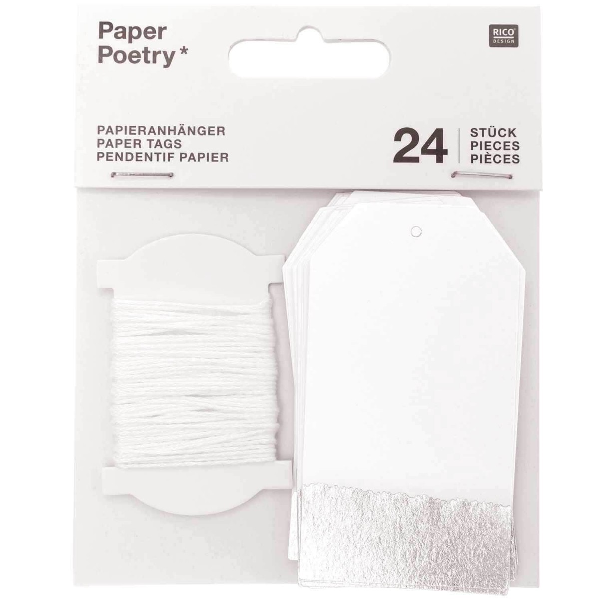 Paper Poetry Papieranhänger weiß silber mit Band