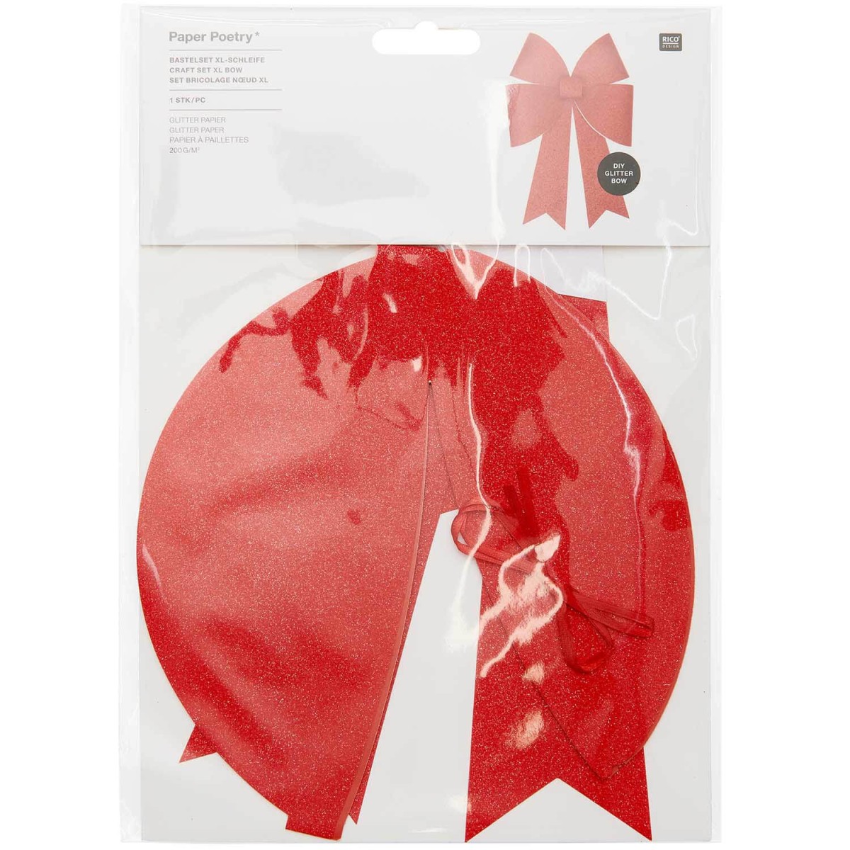 Verpacktes Bastelset XL-Schleife glitter rot matt