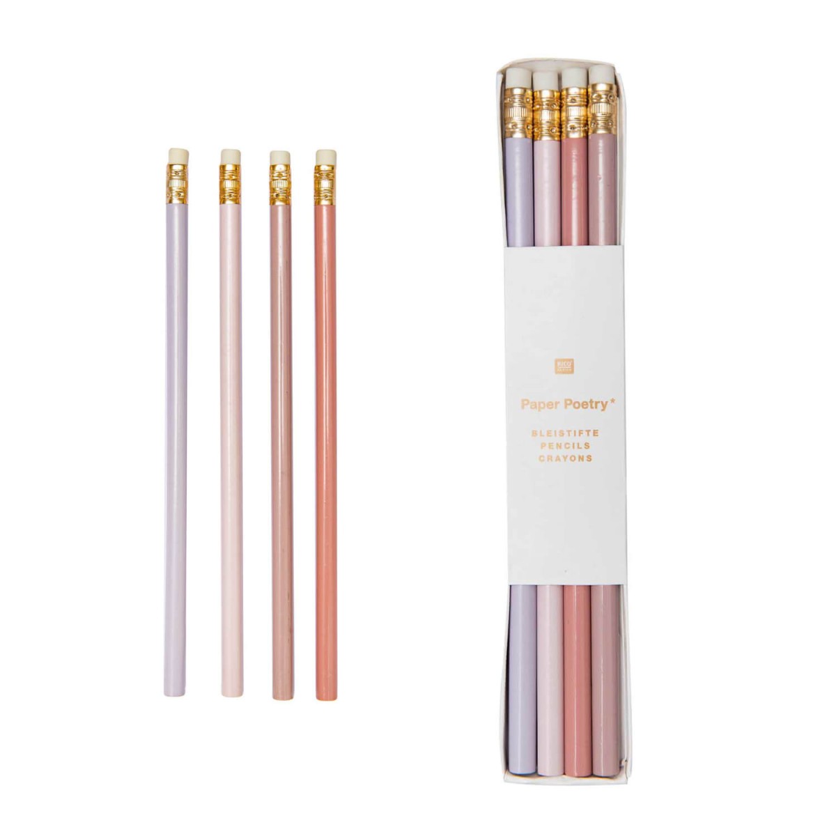 4 Bleistifte im Rosa-Mix mit Radiergummi
