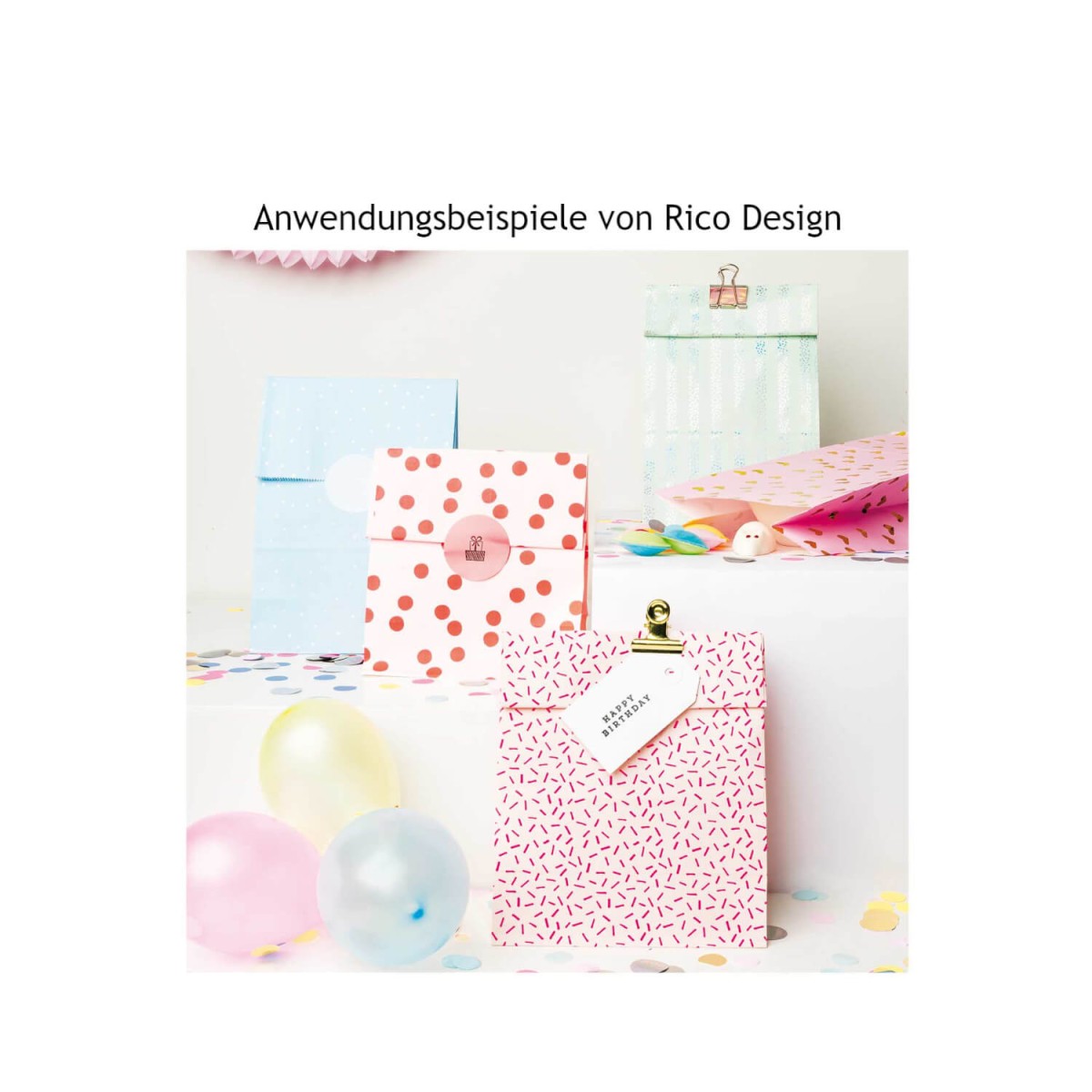Geschenke verpacken mit bunten Papiertüten von Rico Design
