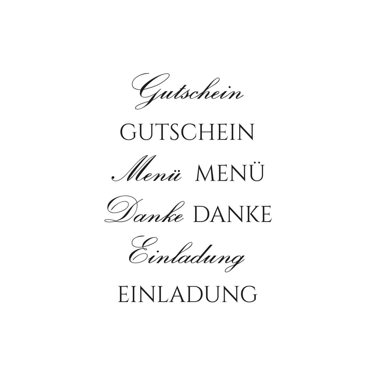 Stempelset transparent Gutschein Menü Danke Einladung