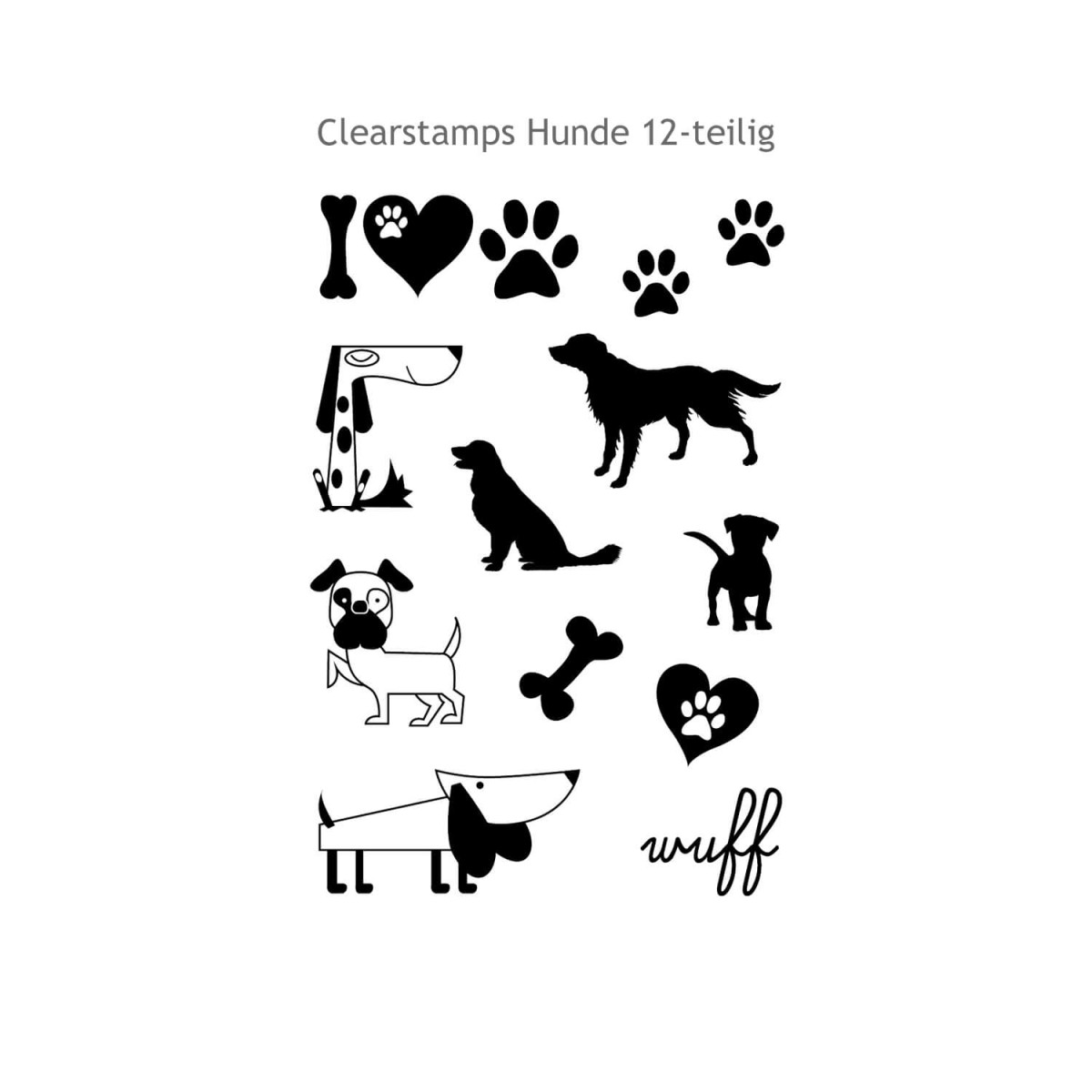 Clearstamps Hunde – 12-teiliges Stempelset aus Photopolymer