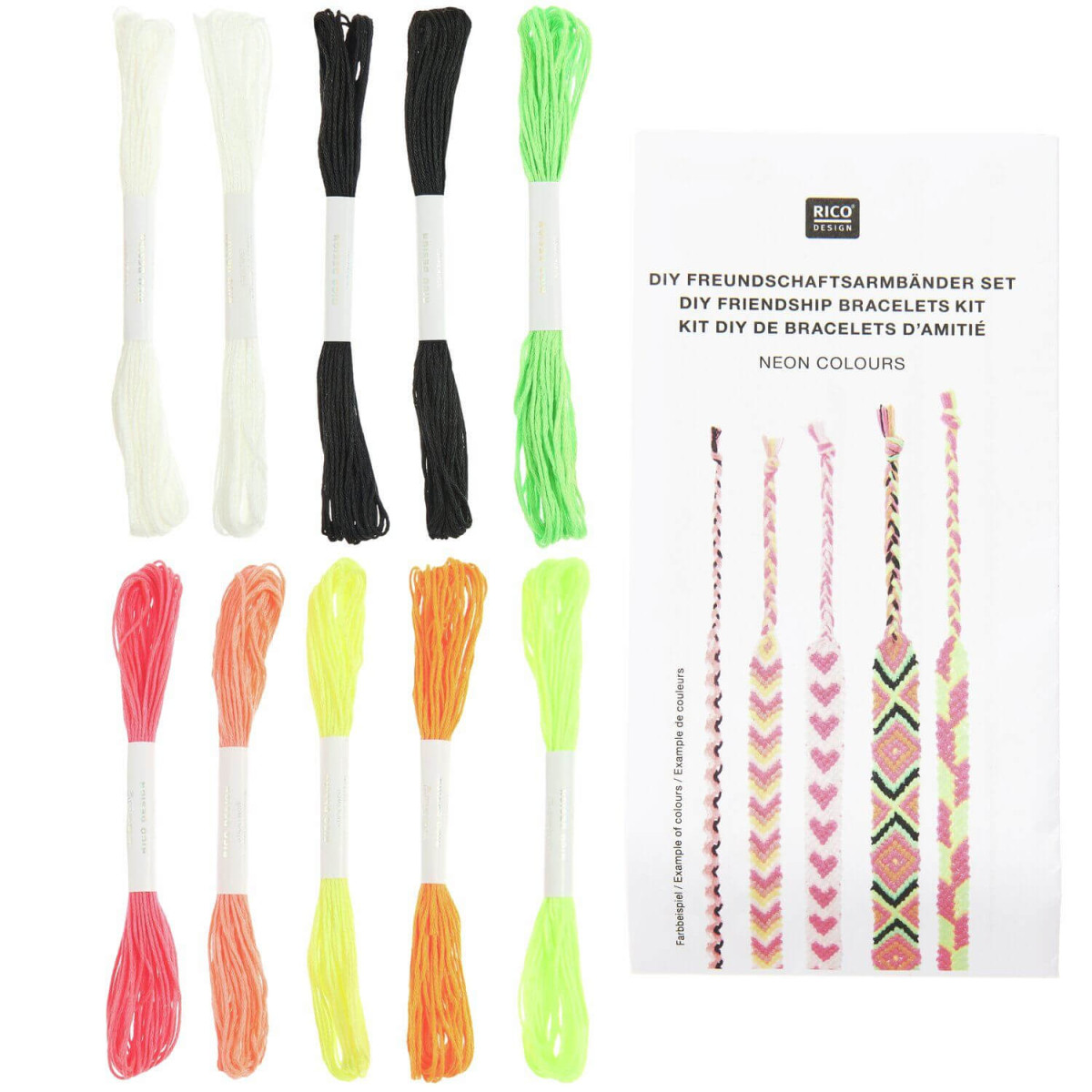DIY Freundschaftsarmbänder Set Neon Colours Garne in einer Übersicht