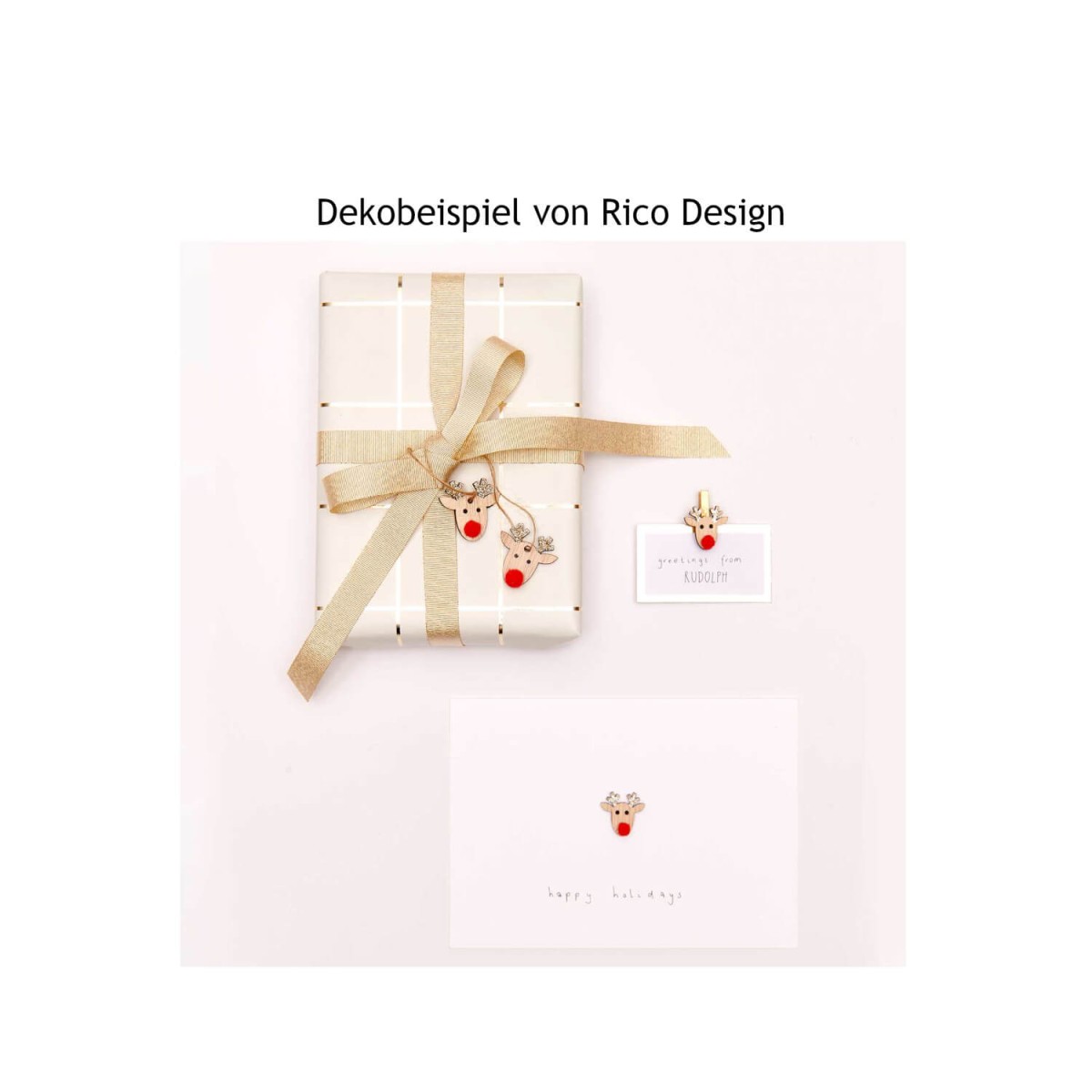 Beispiel Verpackung verzieren mit Holzstreuteilen von Rico Design