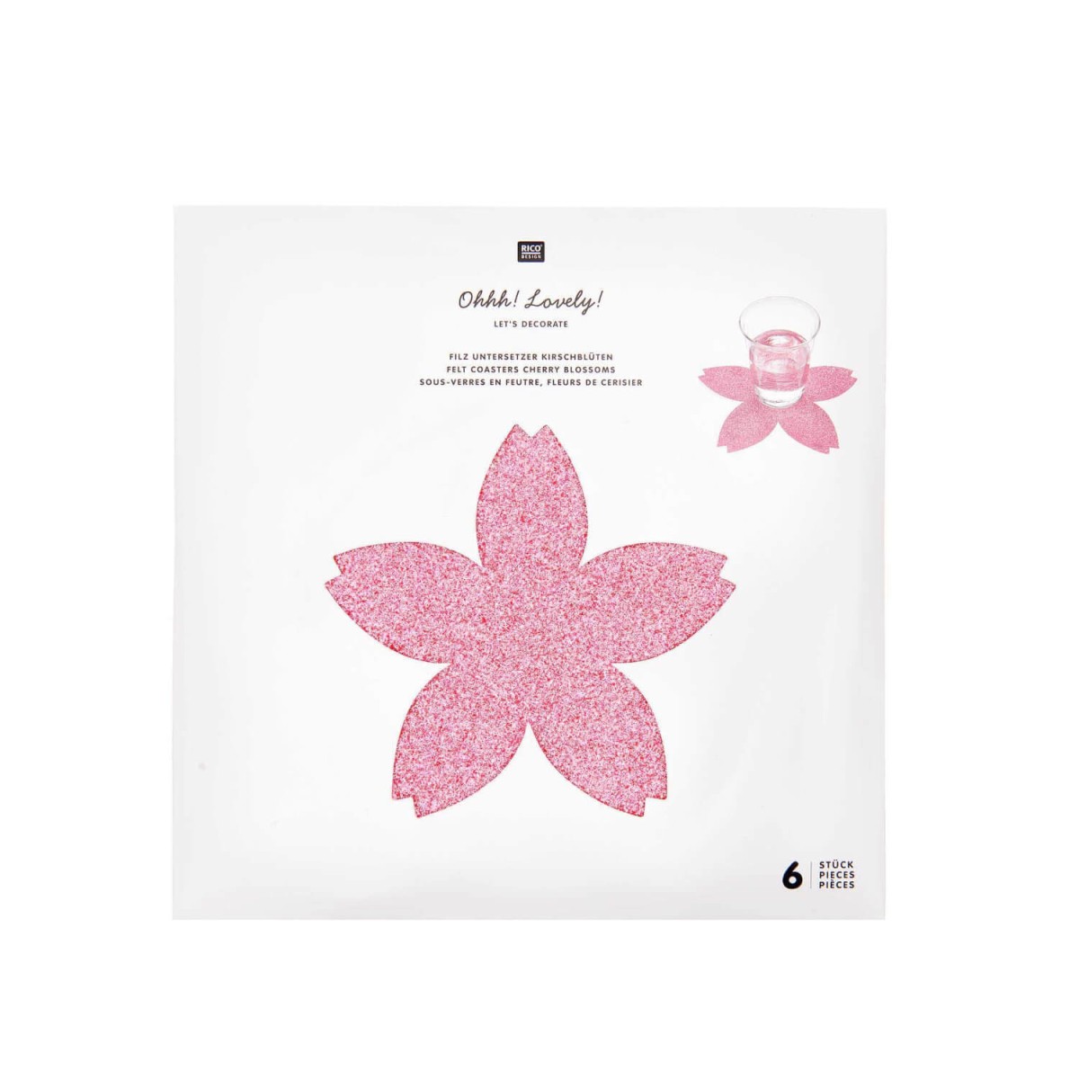 Filz Untersetzer 6 Stück Kirschblüte pink
