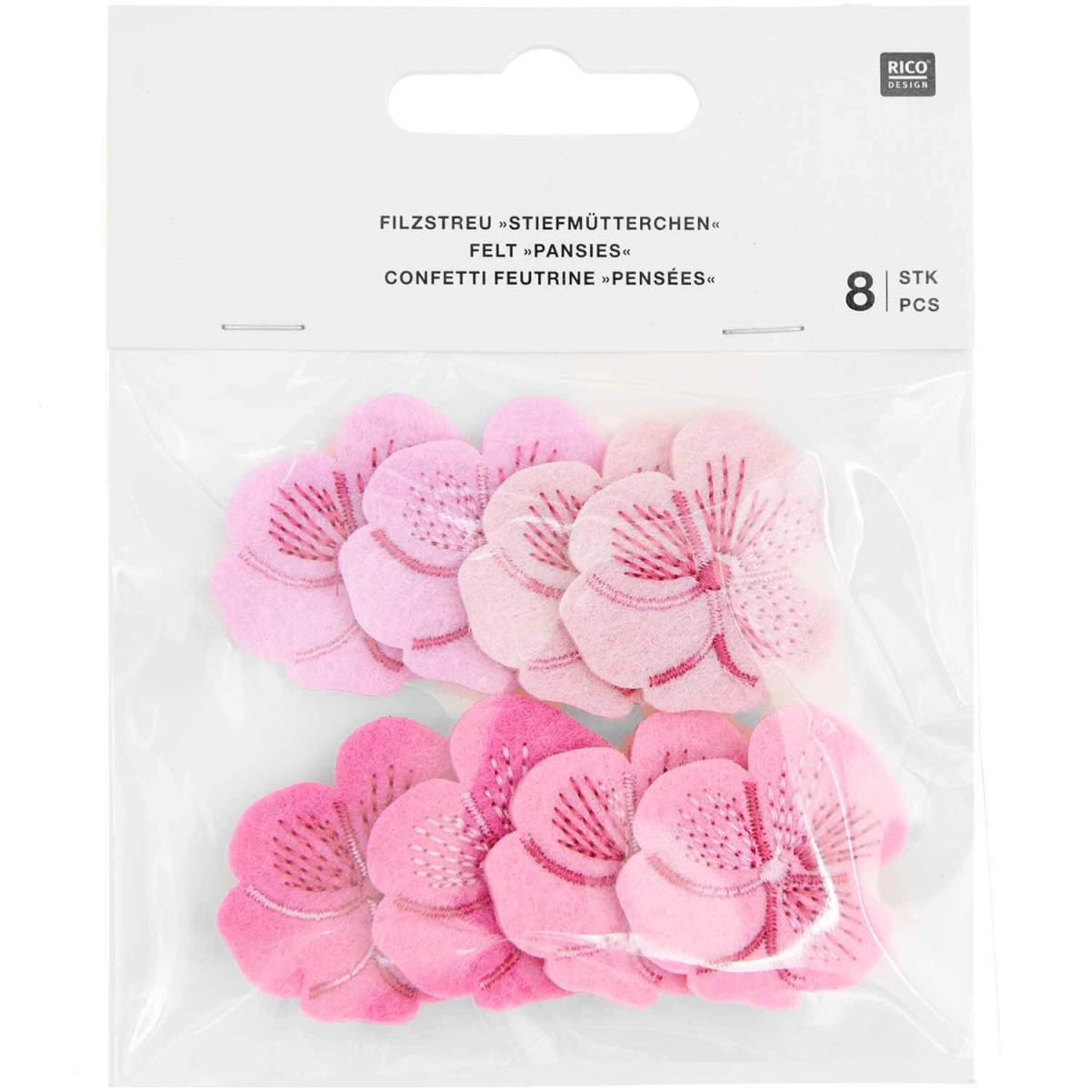 Filzstreu Stiefmütterchen rosa Mix 8-teilig