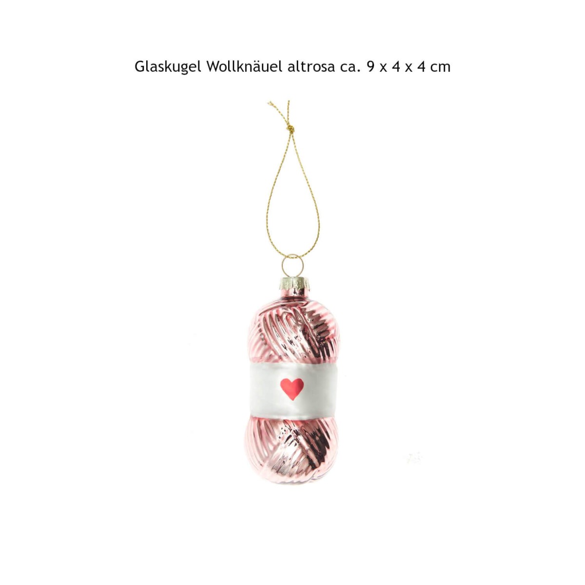Glaskugel Wollknäuel altrosa 9x4x4cm