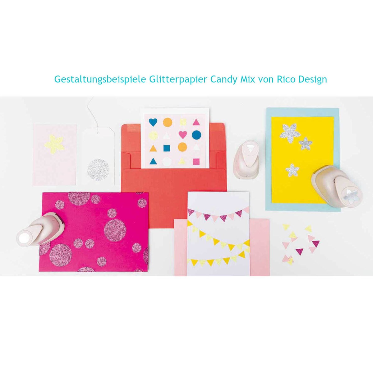 Gestaltungsbeispiele Glitterpapier Candy Mix von Rico Design