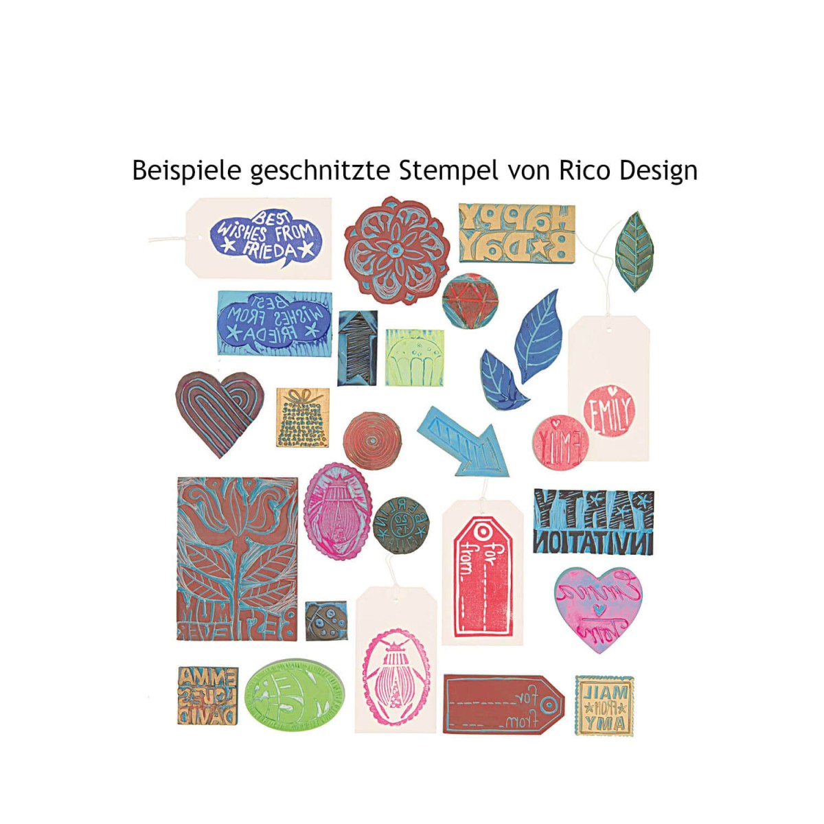 Stempelbeispiele selbstgeschnitzt von Rico Design