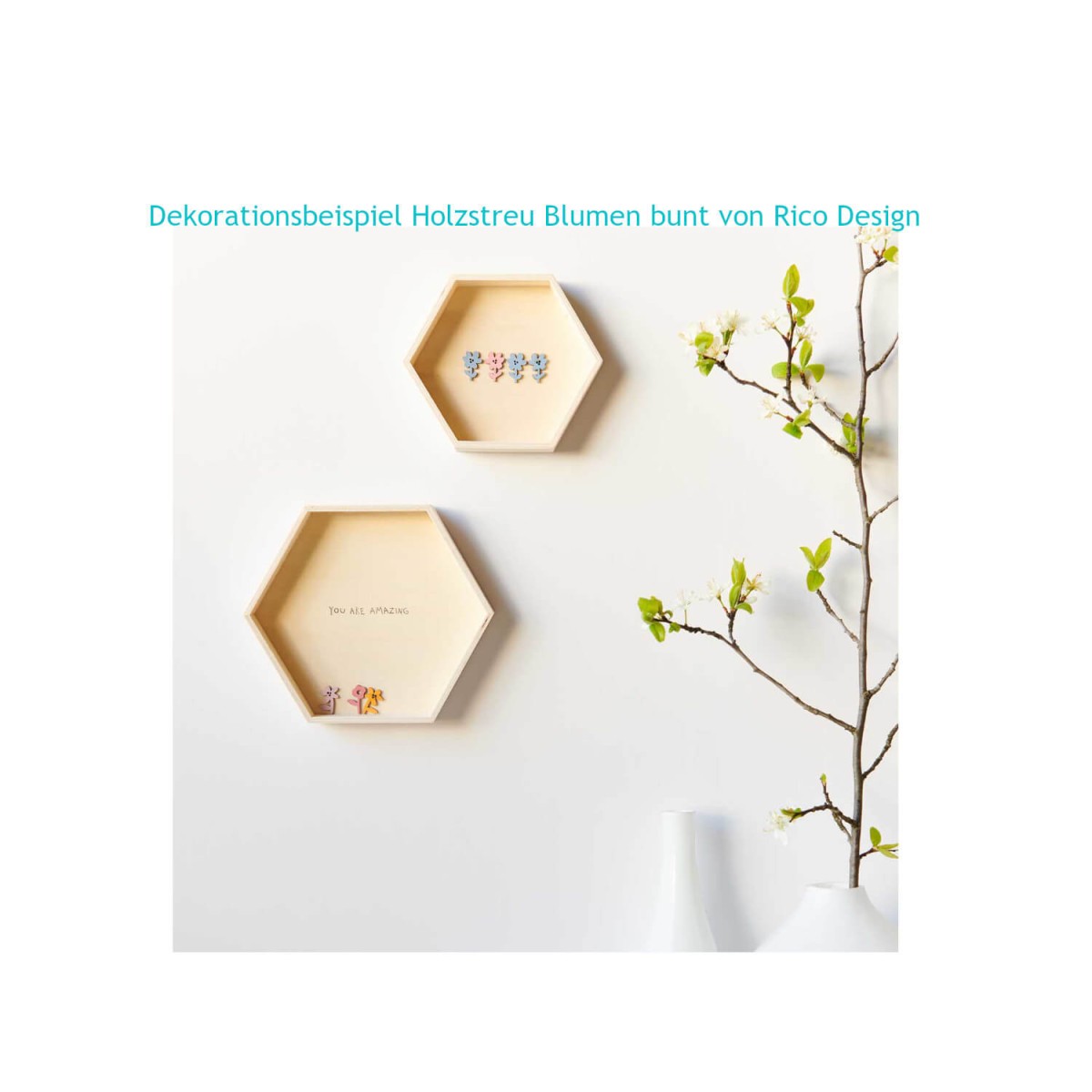 Dekobeispiel Holzstreu Blumen bunt von Rico Design
