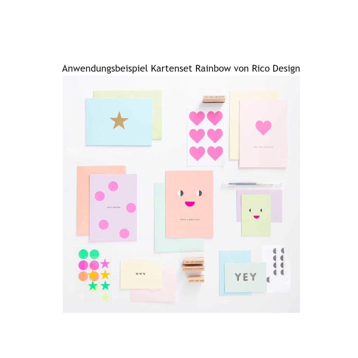 Anwendungsbeispiele Kartenset Rainbow pastel von Rico Design