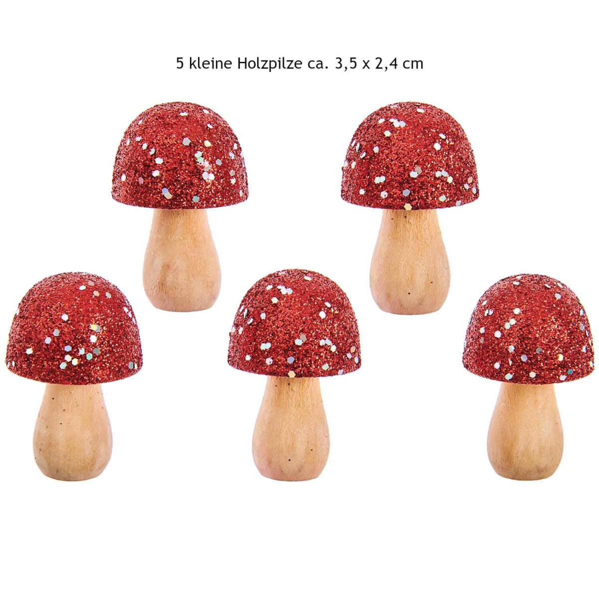 Kleine Holzpilze Glitter-Irisierend rot 5 Stück ca. 35 x 24 mm