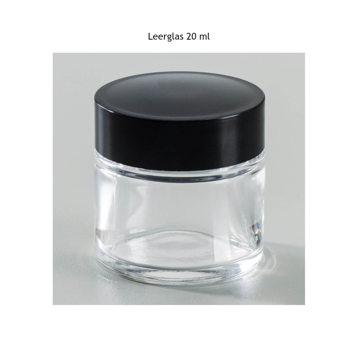 Leerglas mit schwarzem Kunststoffdeckel 20ml
