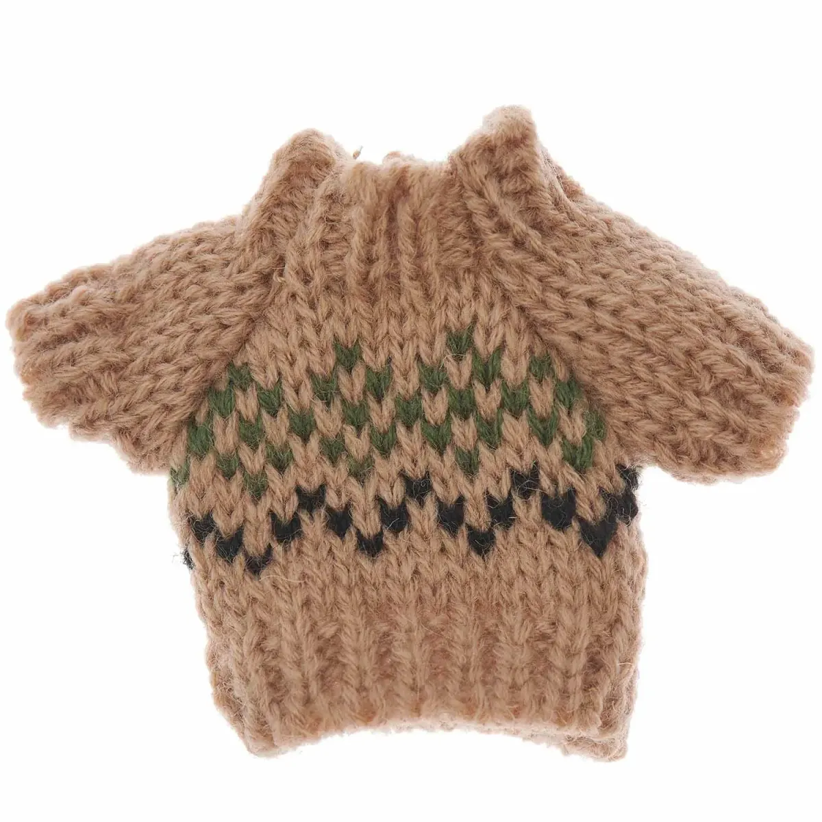 Mini-Strickpullover für Wichtel im Norweger-Stil, vergrößerte Darstellung des ca. 7 x 5 cm großen Miniaturpullovers