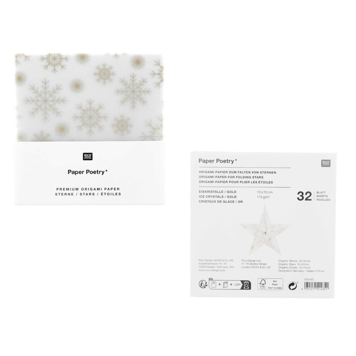 Paper Poetry Origami Transparentpapier Schneeflocken gold 32 Blatt