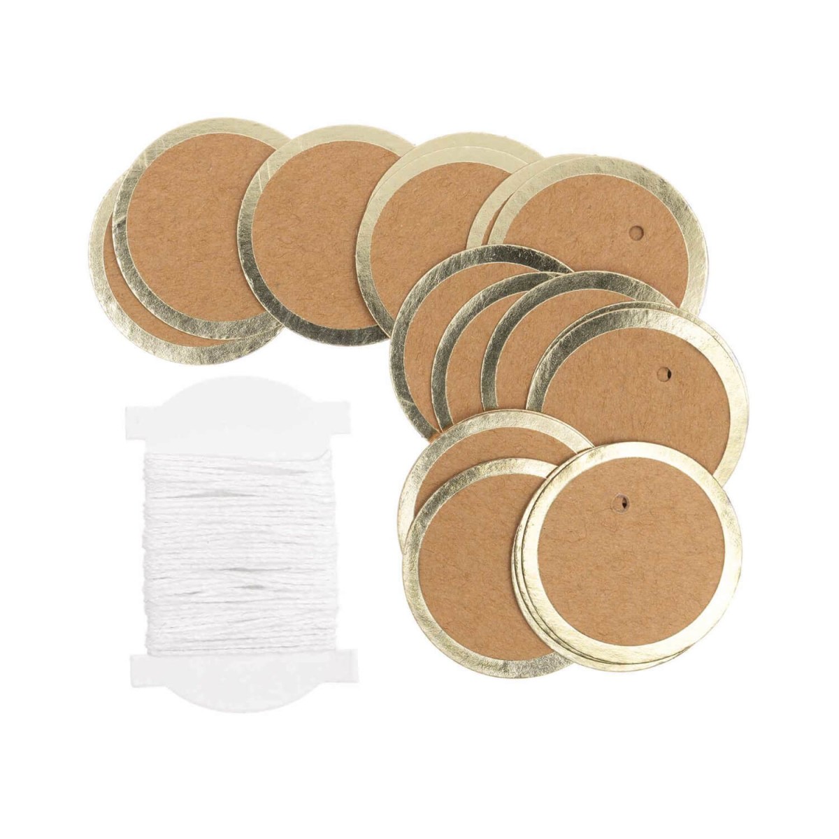 24 Papieranhänger Kraftpapier rund mit Heißfolie veredelt