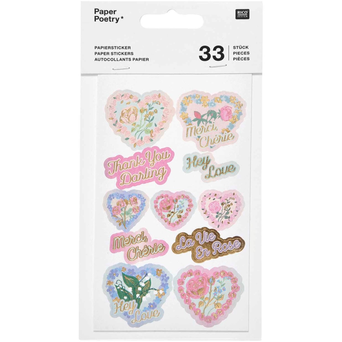 Papiersticker La Vie en Rose 33 Stück