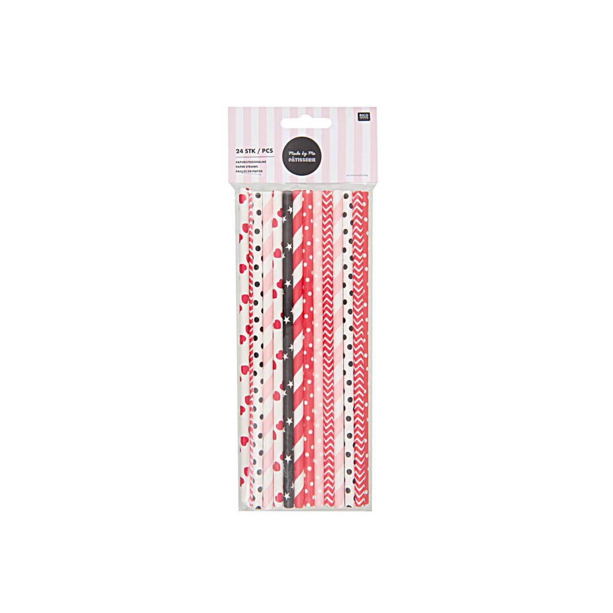 Papiertrinkhalme rot schwarz rosa von Rico Design