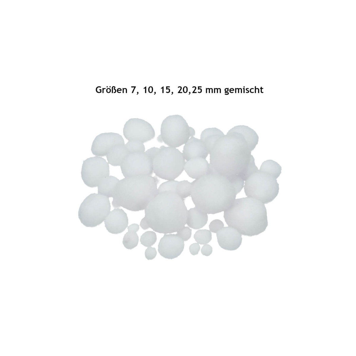 Weiße Deko Pompons mit Größenangaben von efco
