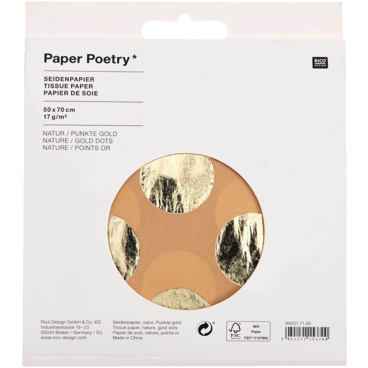 Seidenpapier natur Punkte goldfarben 4 Bogen 50 x 70 cm