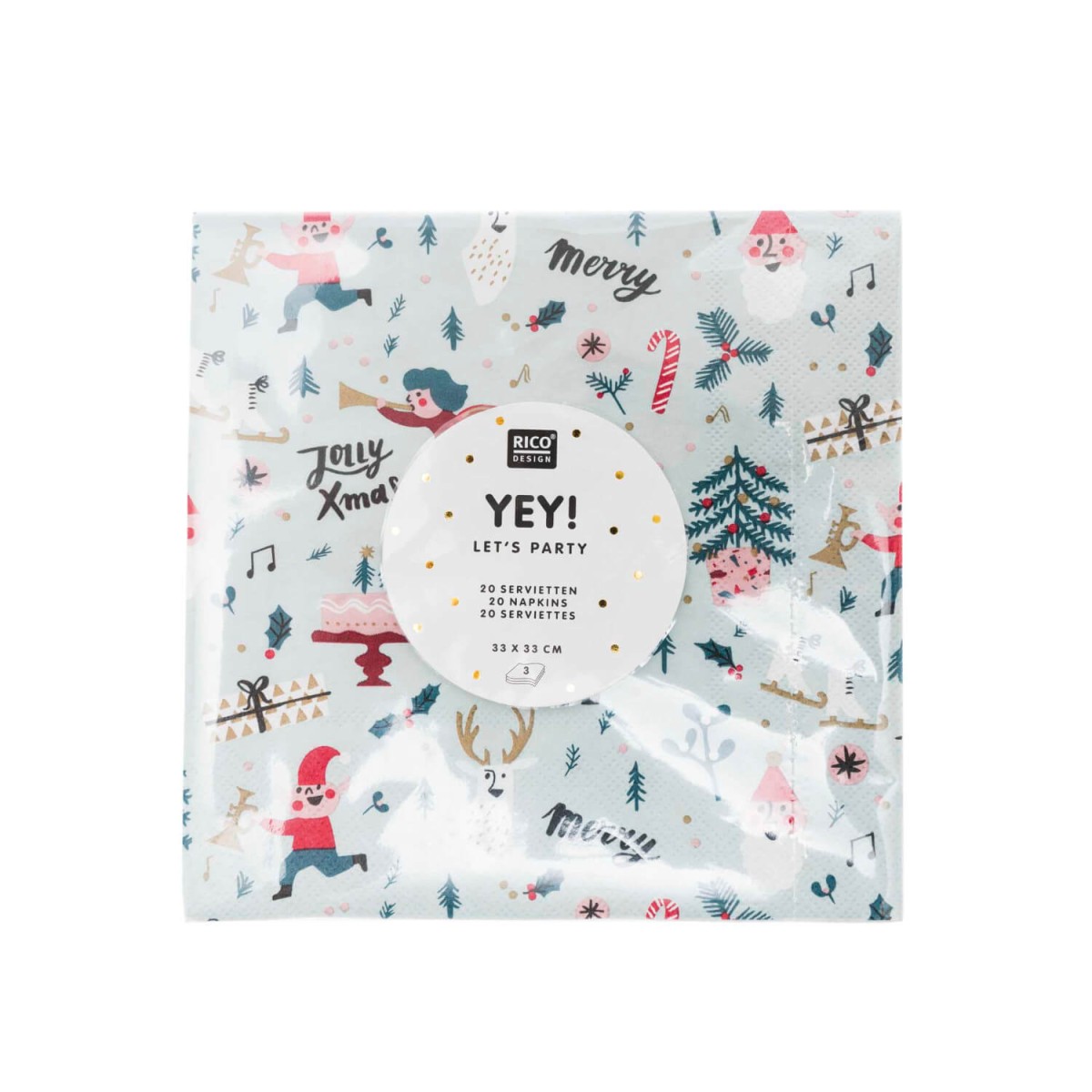 YEY! Let's Party Serviette Jolly Weihnachten rot Rico Design