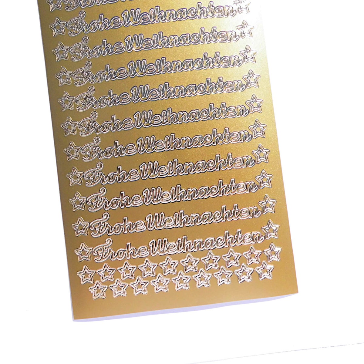 Detailansicht Stickerbogen Frohe Weihnachten gold