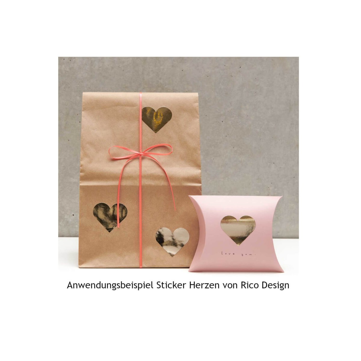 Dekorationsbeispiel Sticker Herzen von Rico Design