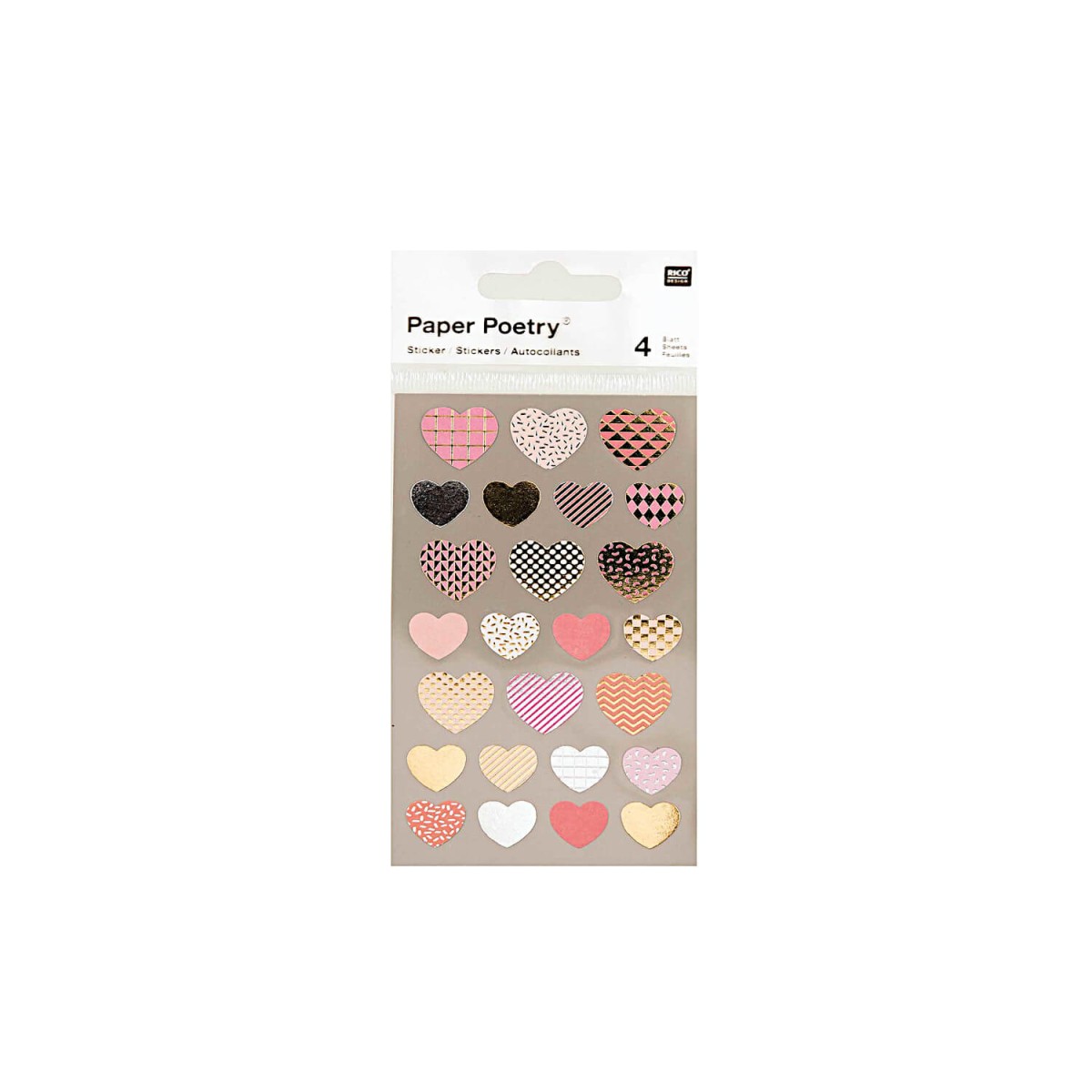 Metallic Stickerbogen Herzen