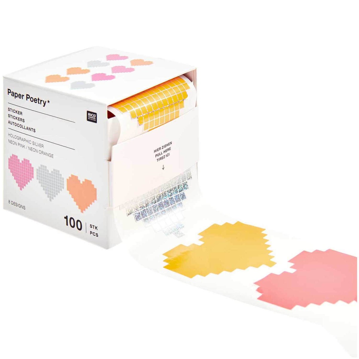 Paper Poetry Sticker Herzen Pixel auf Rolle