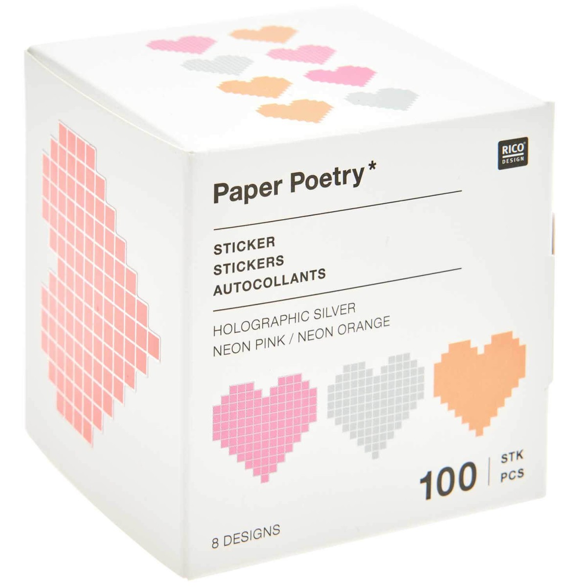 Paper Poetry Sticker Herzen Pixel auf Rolle 100 Stück