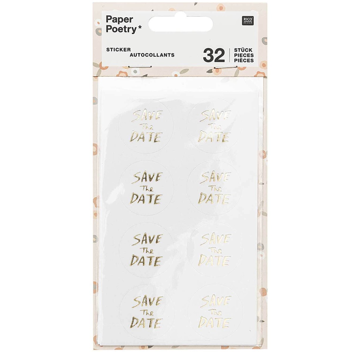 Paper Poetry Sticker Save the Date weiß gold