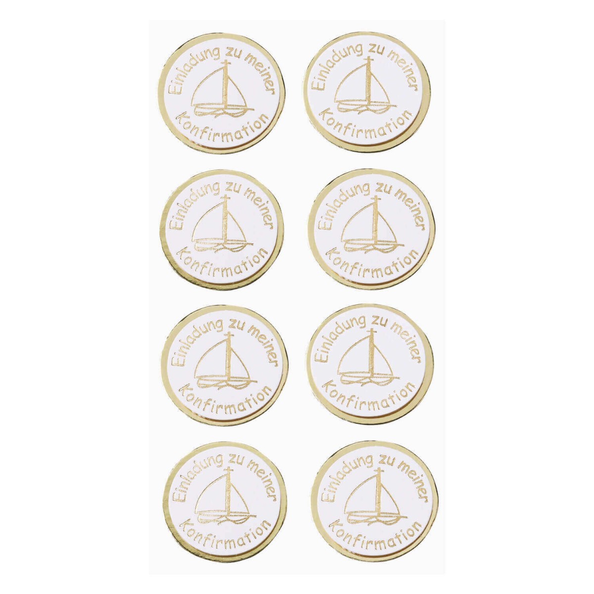 CREApop® Sticker Einladung Konfirmation Schiff goldfarben