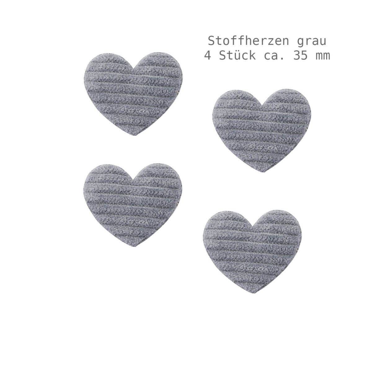 Stoffherzen grau 3,5 cm 4 Stück