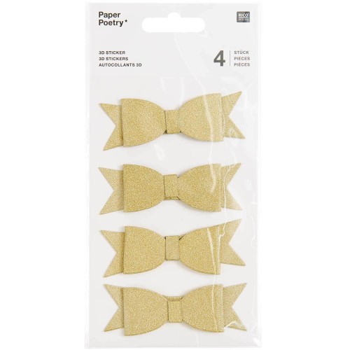 Verpackte 3D Sticker Schleifen Gold 4 Stück