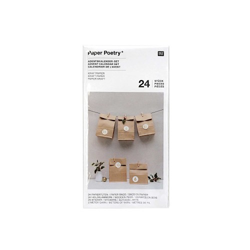 Paper Poetry Adventskalenderset Kraftpapiertüten mit Zubehör