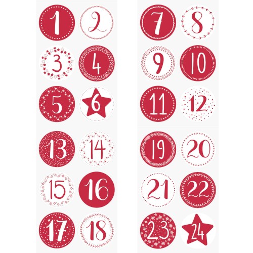 Zahlensticker rot-weiß für Adventskalender von HEYDA
