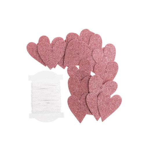 Papieranhänger Herz rosa glitter 24 Stück