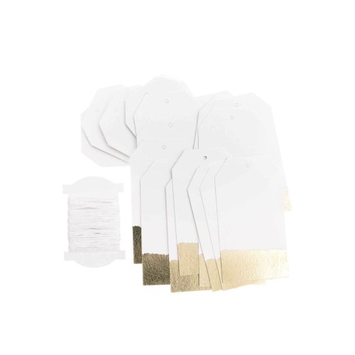 Papieranhänger L weiß mit gold inkl. Band