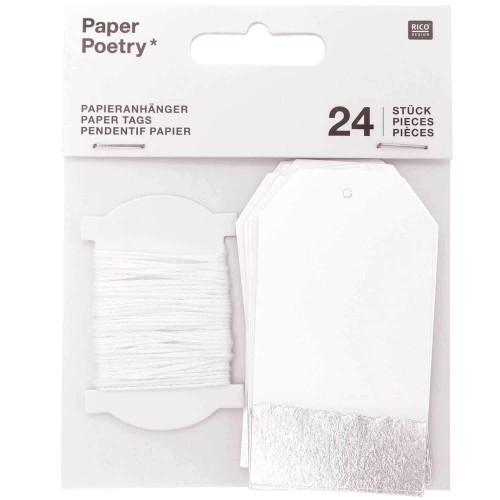 Paper Poetry Papieranhänger weiß silber mit Band