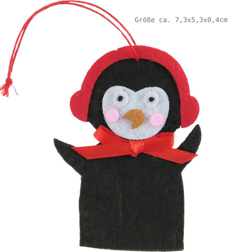 Aufhänger Filz-Pinguin flach Schwarz 7,3 x 5,3 x 0,4 cm